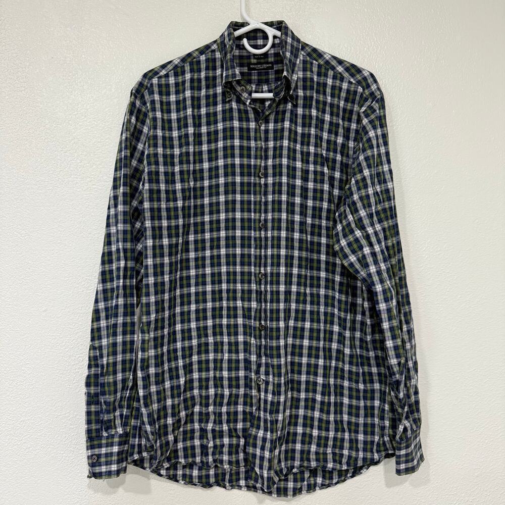 Bergdorf Goodman Plaid Button Down Shirt Blue Green Preppy Ivy League Size Large